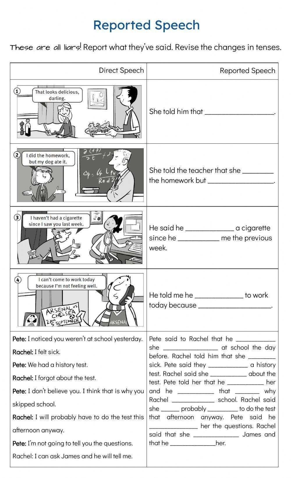 Reported Speech Free Interactive Worksheets 407044
