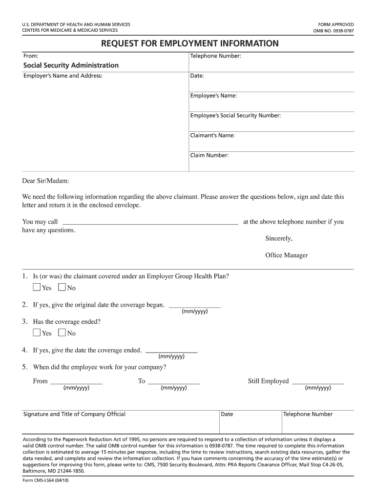 Form Cms L564 Pdf Printable