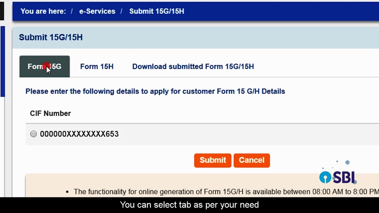 SBI INB Generating Form 15G 15H Online Video Created In August 2017 