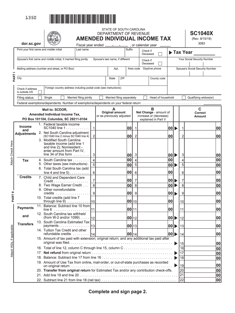SC DoR SC1040X Form Fill Online Printable Fillable Blank 