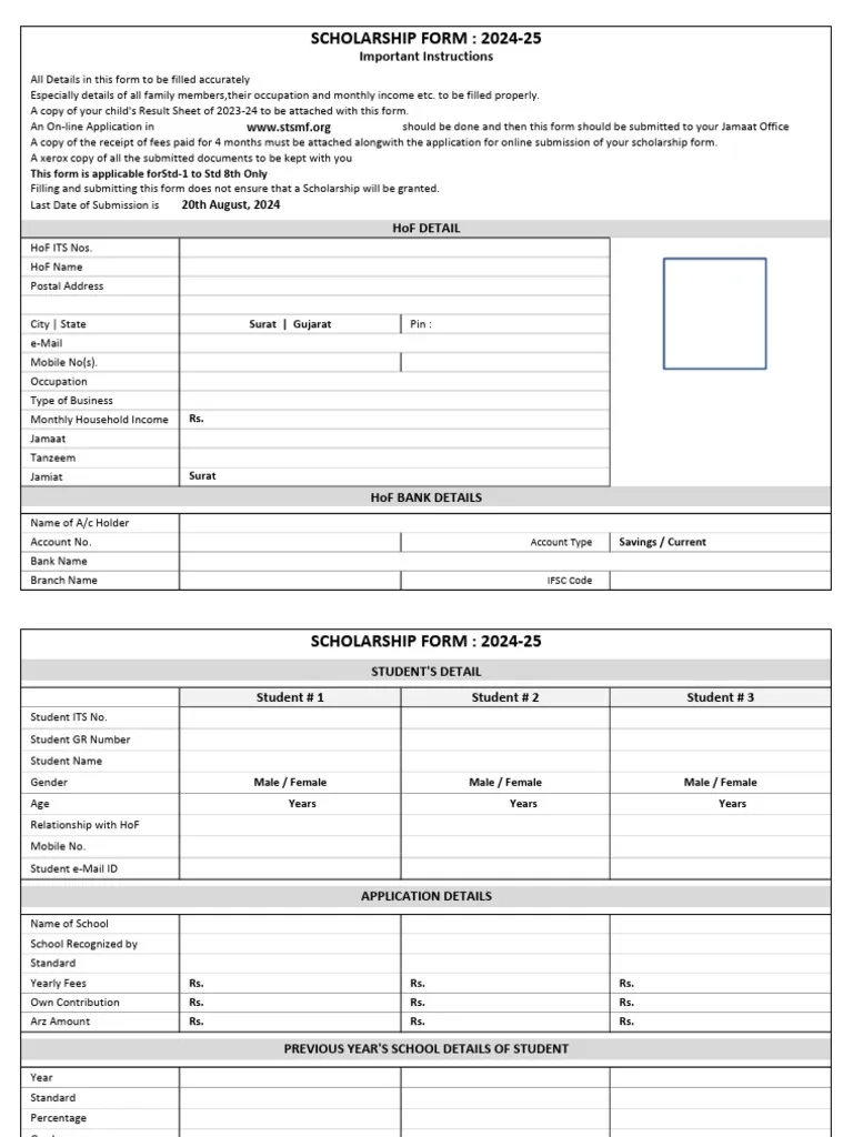 Scholarship Form 2024 25 PDF