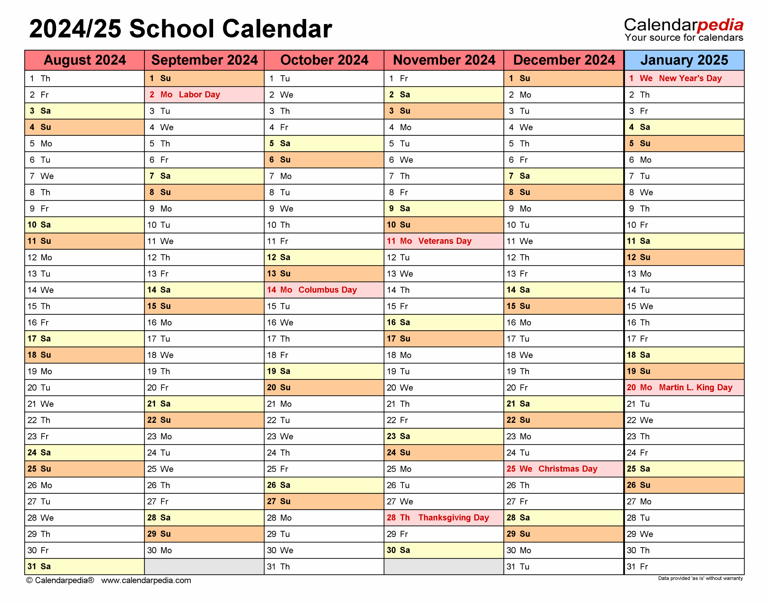 School Calendars 2024 2025 Free Printable Word Templates