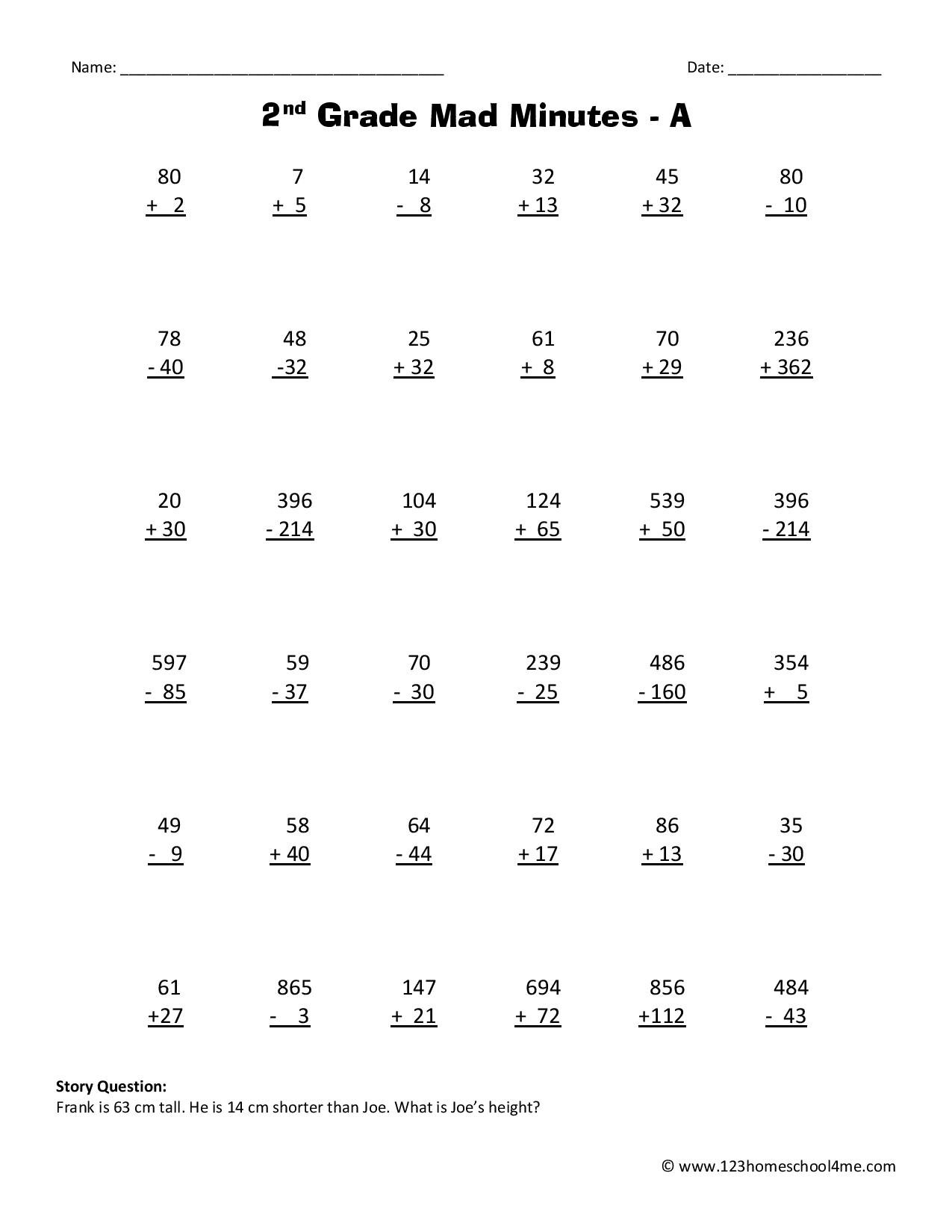 Math Worksheets Printable 2nd Grade