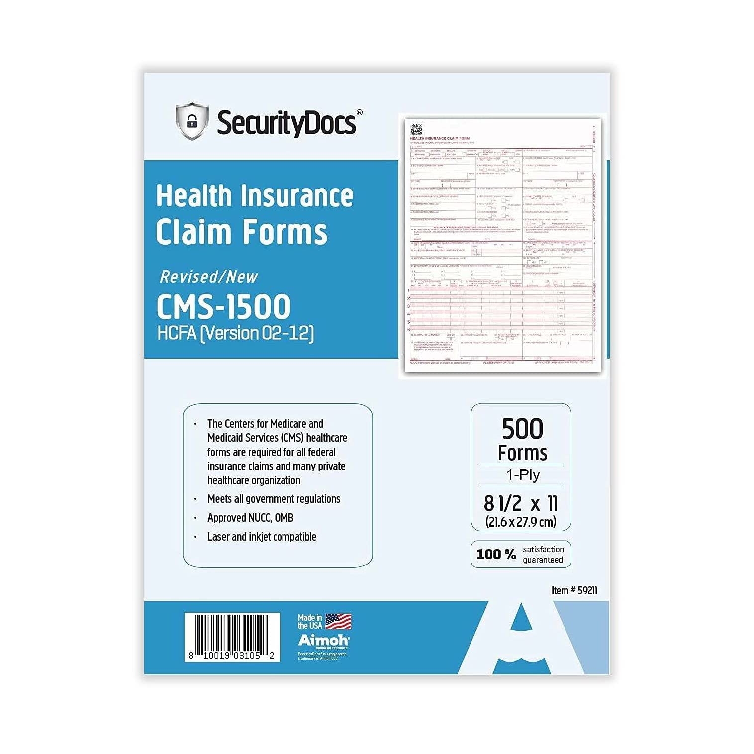 SecurityDocs CMS 1500 Gesundheitsversicherungsformulare 500 Blatt 