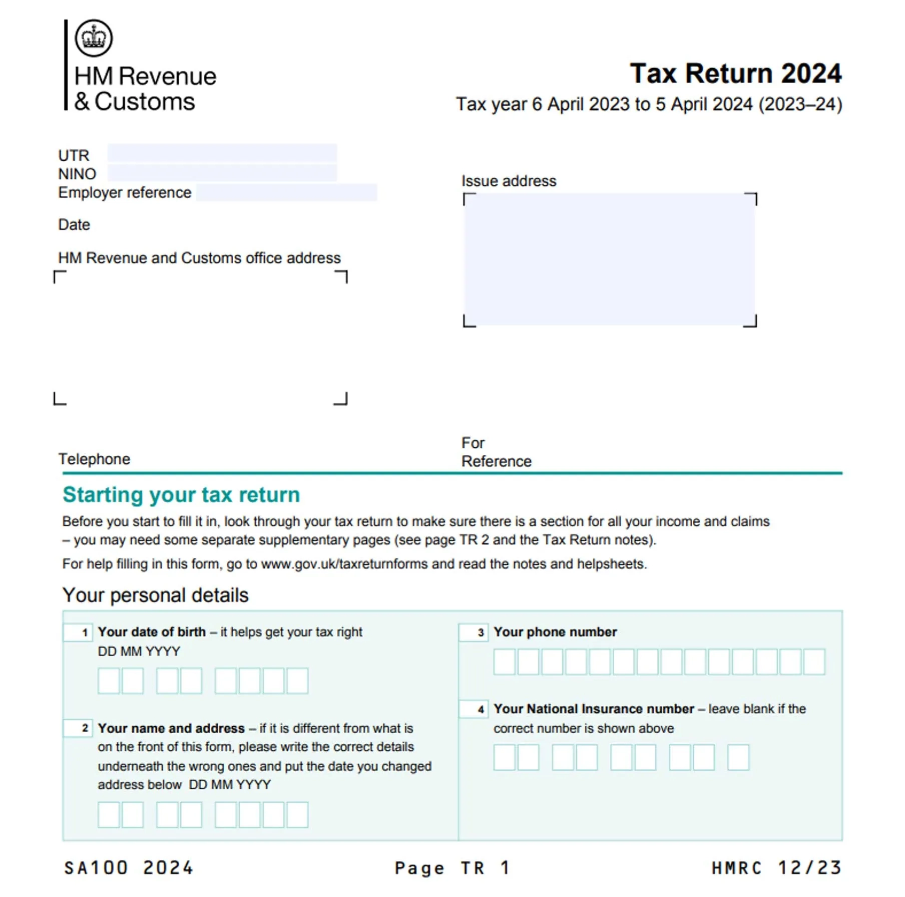 Self Assessment Forms And Help Sheet For Landlords