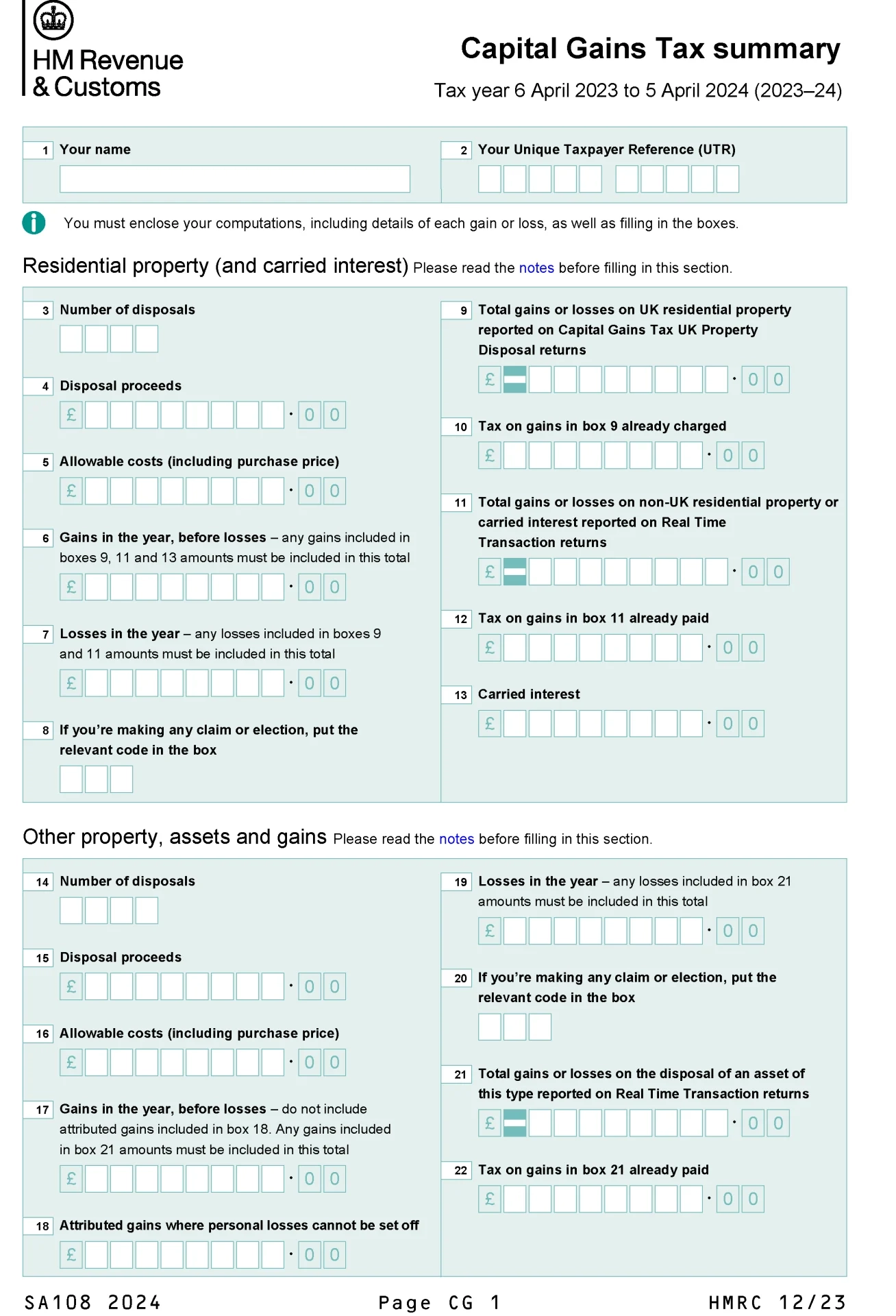 Self Assessment Form 2023 To 2024