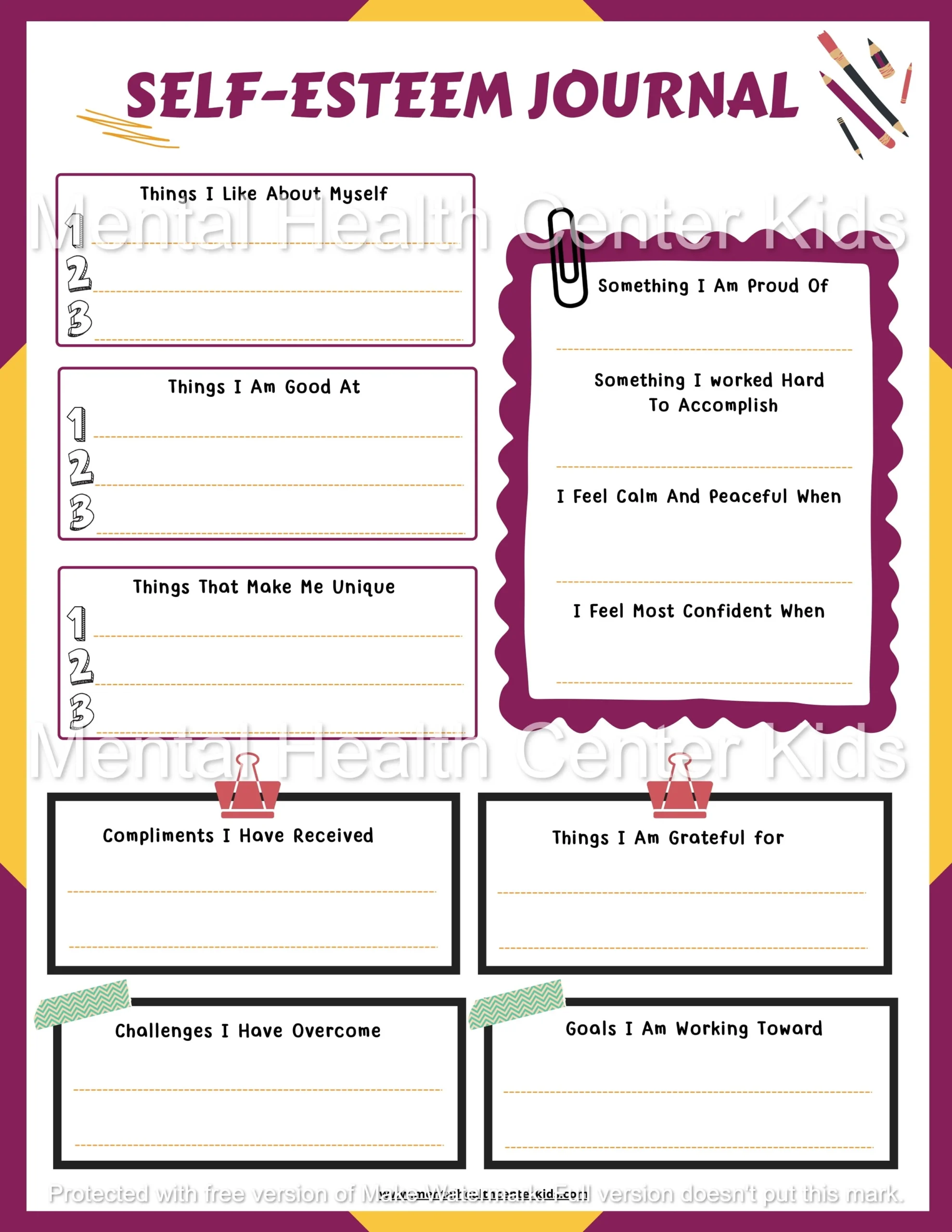 Free Printable Self-Esteem Worksheets