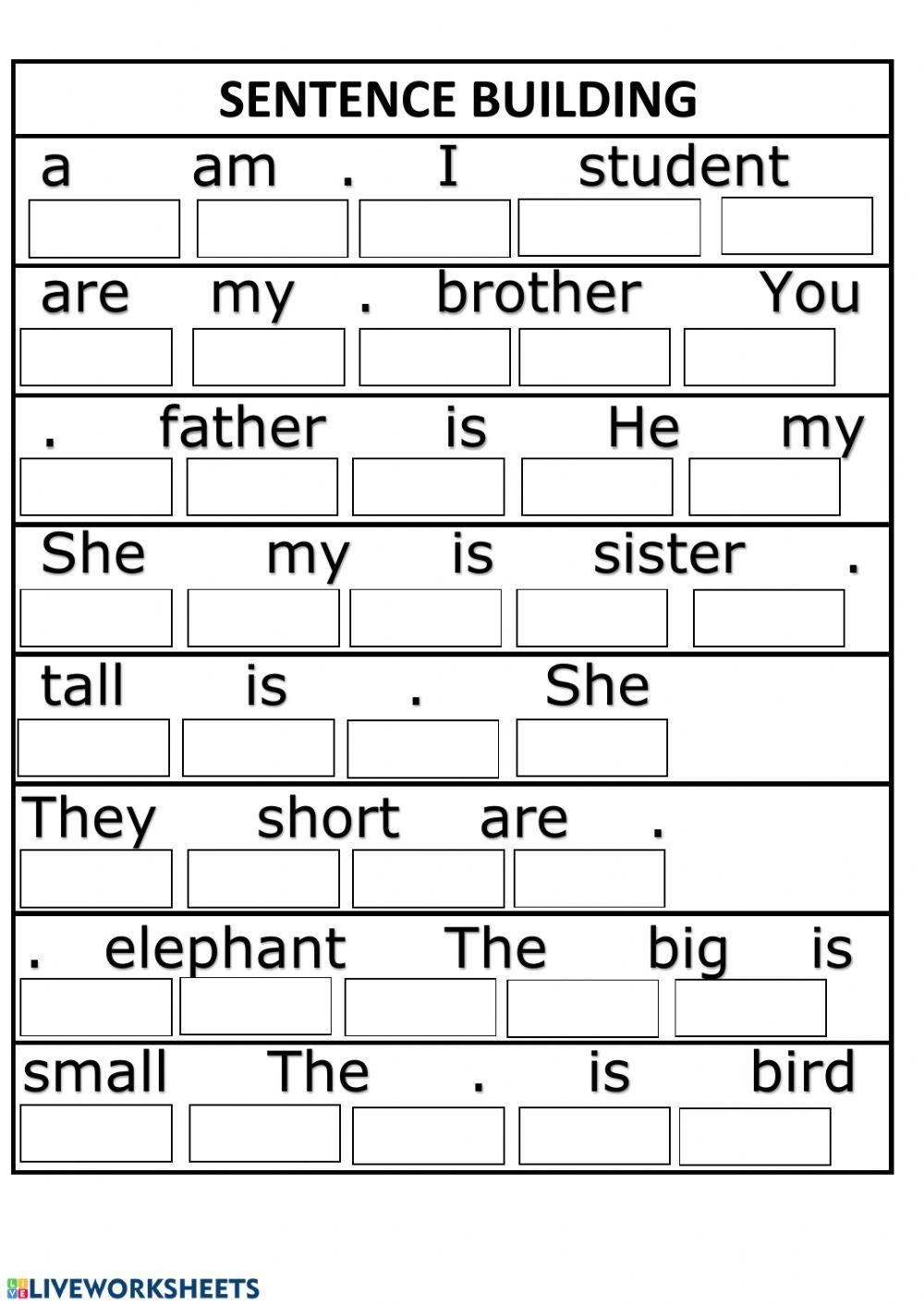 Sentence Buildi Free Interactive Worksheets 153388