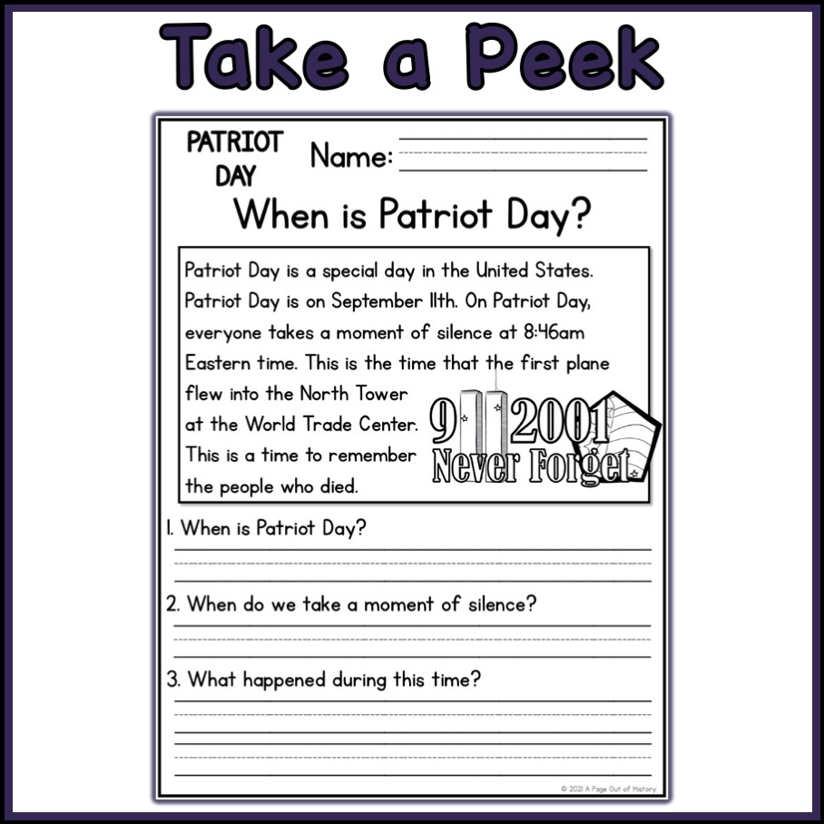 September 11th 9 11 Patriot Day Holidays Reading Comprehension 