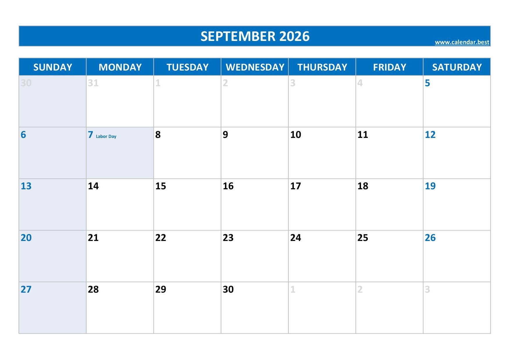 September 2026 Calendar With Holidays