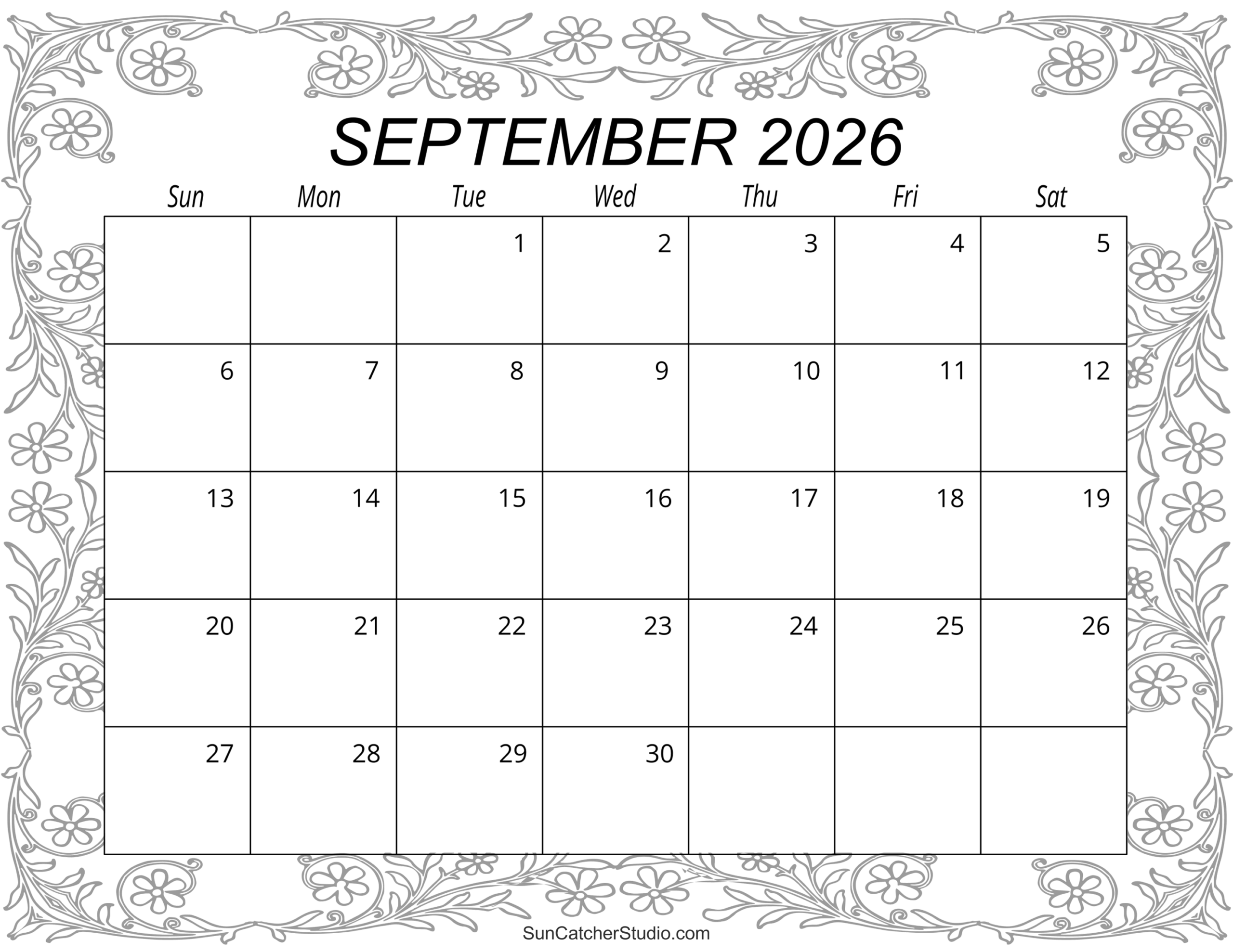 Blank Calendar Template September 2026