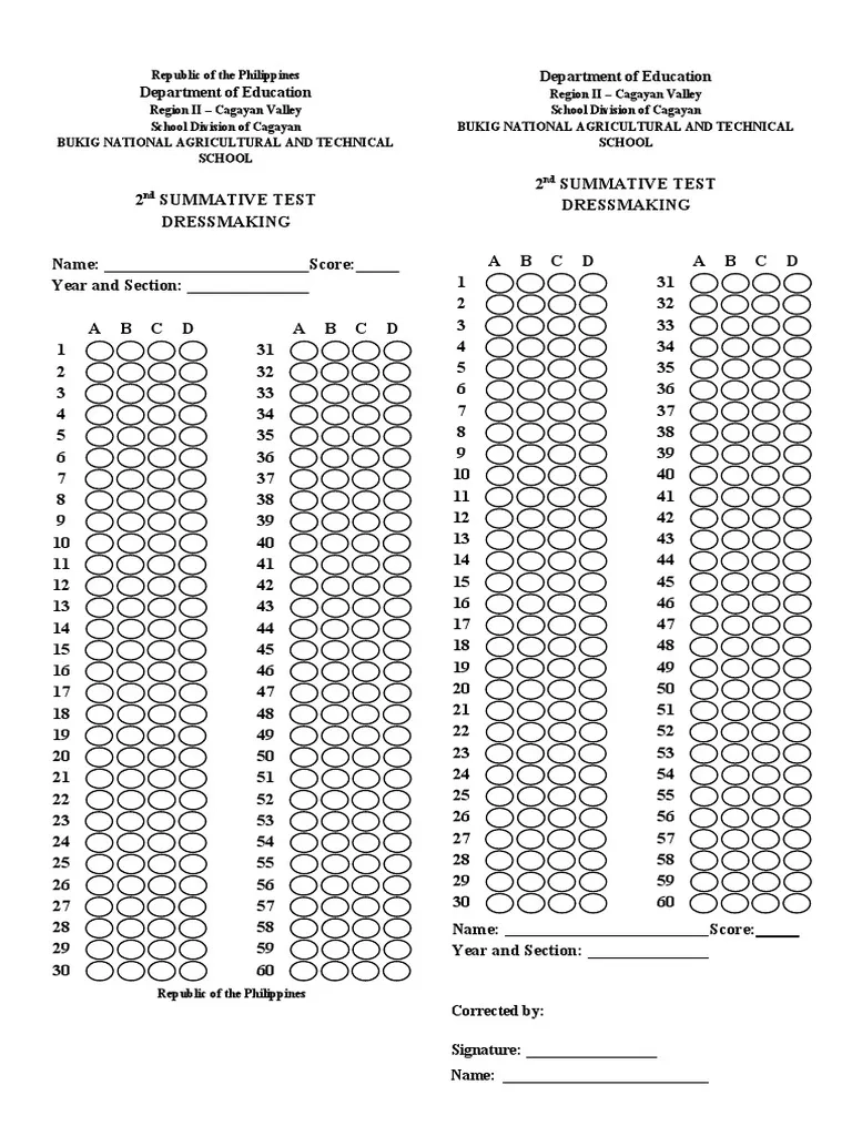 Shading Answer Sheet PDF Philippines Government