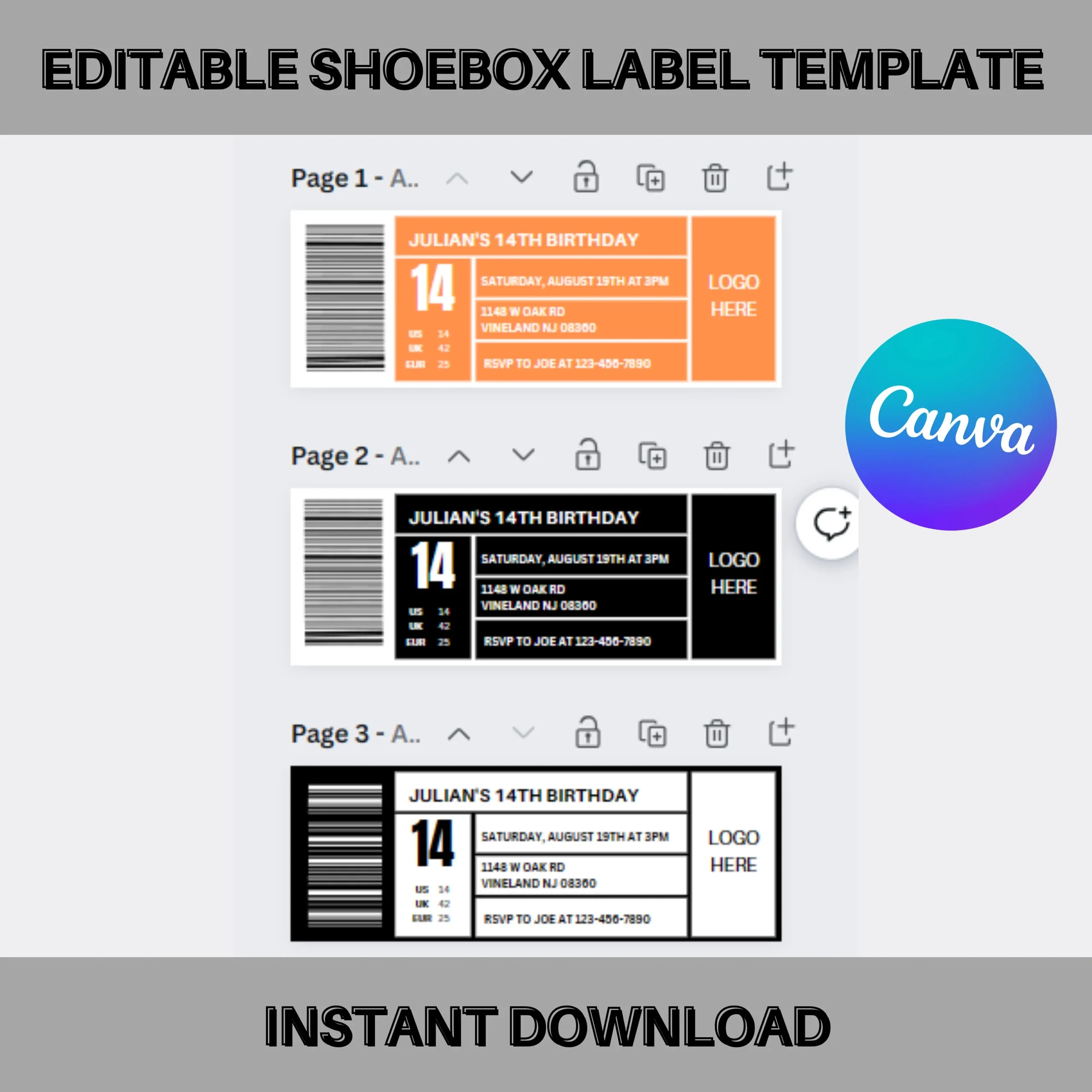 Shoebox Label Template Shoe Box Label Label Template Label 