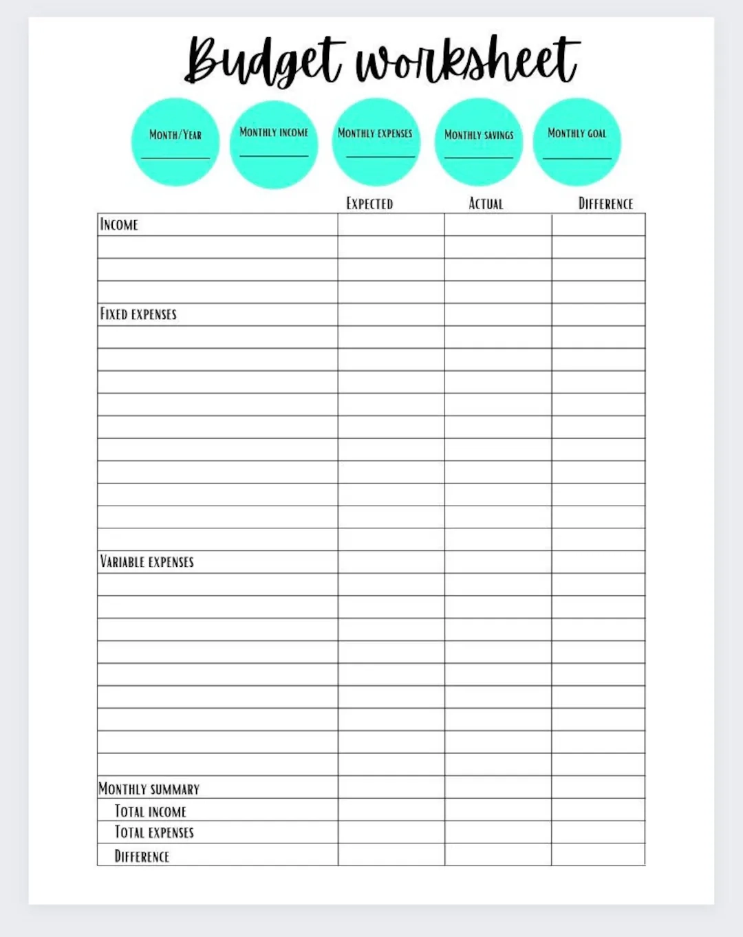 Basic Budget Worksheet Printable