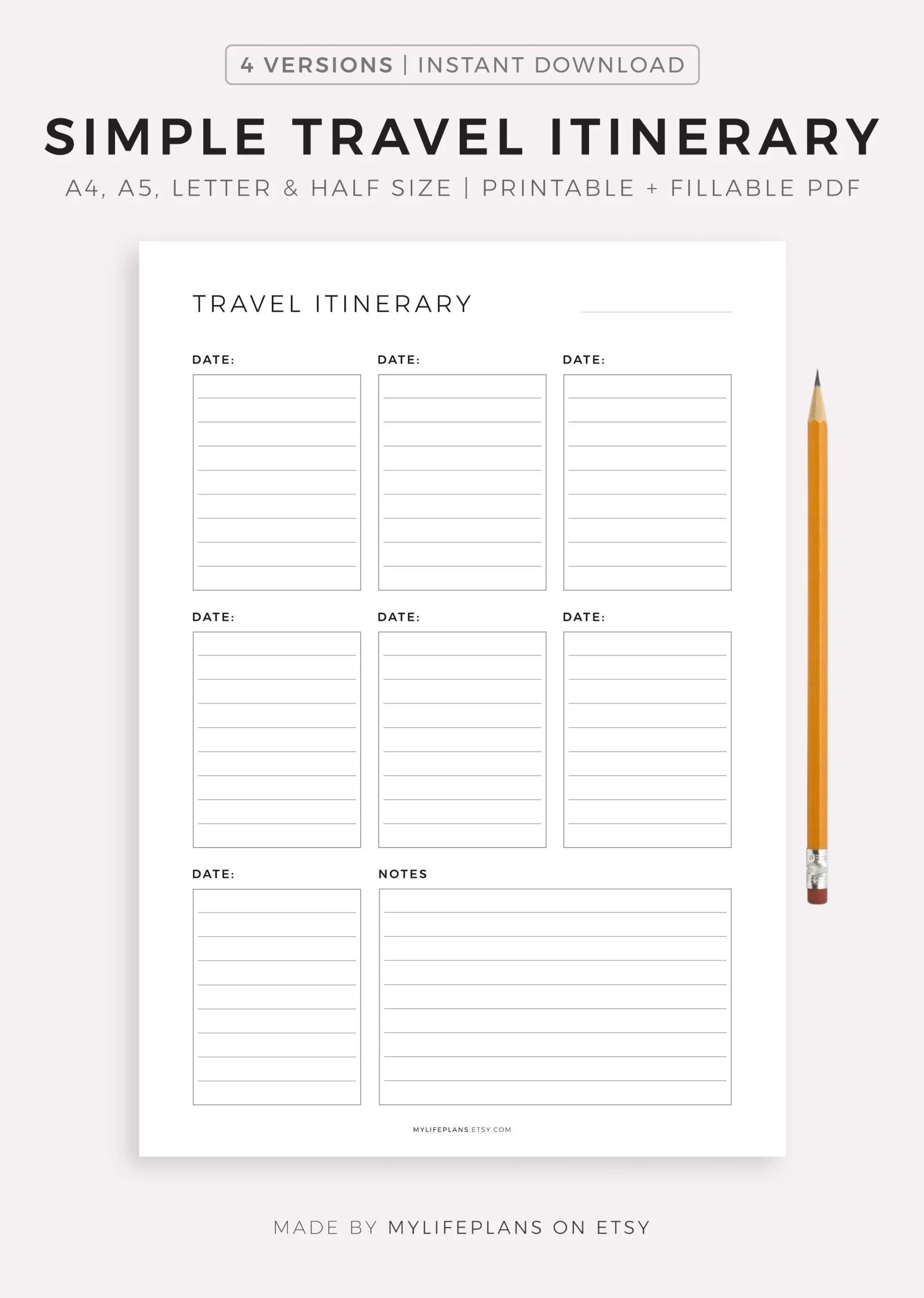 Printable Travel Itinerary Template