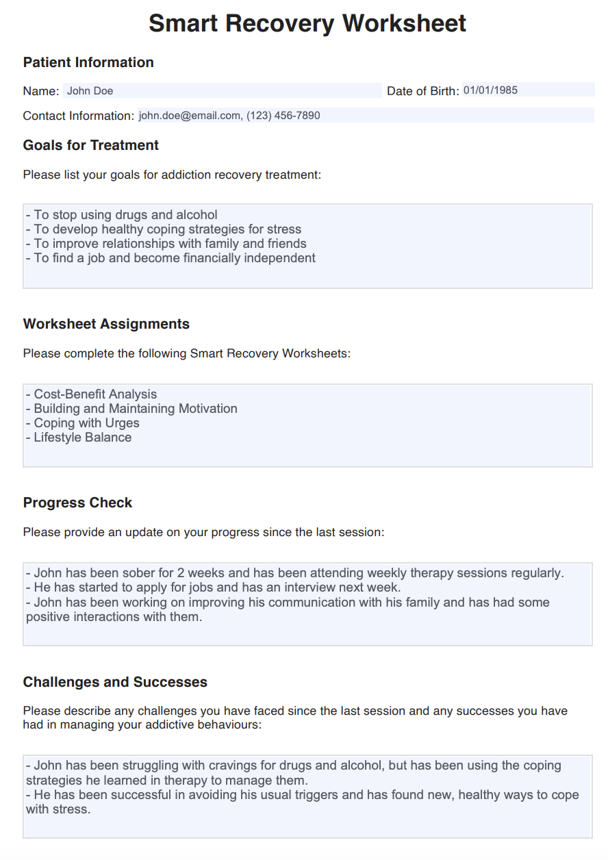 Free Printable Smart Recovery Worksheets