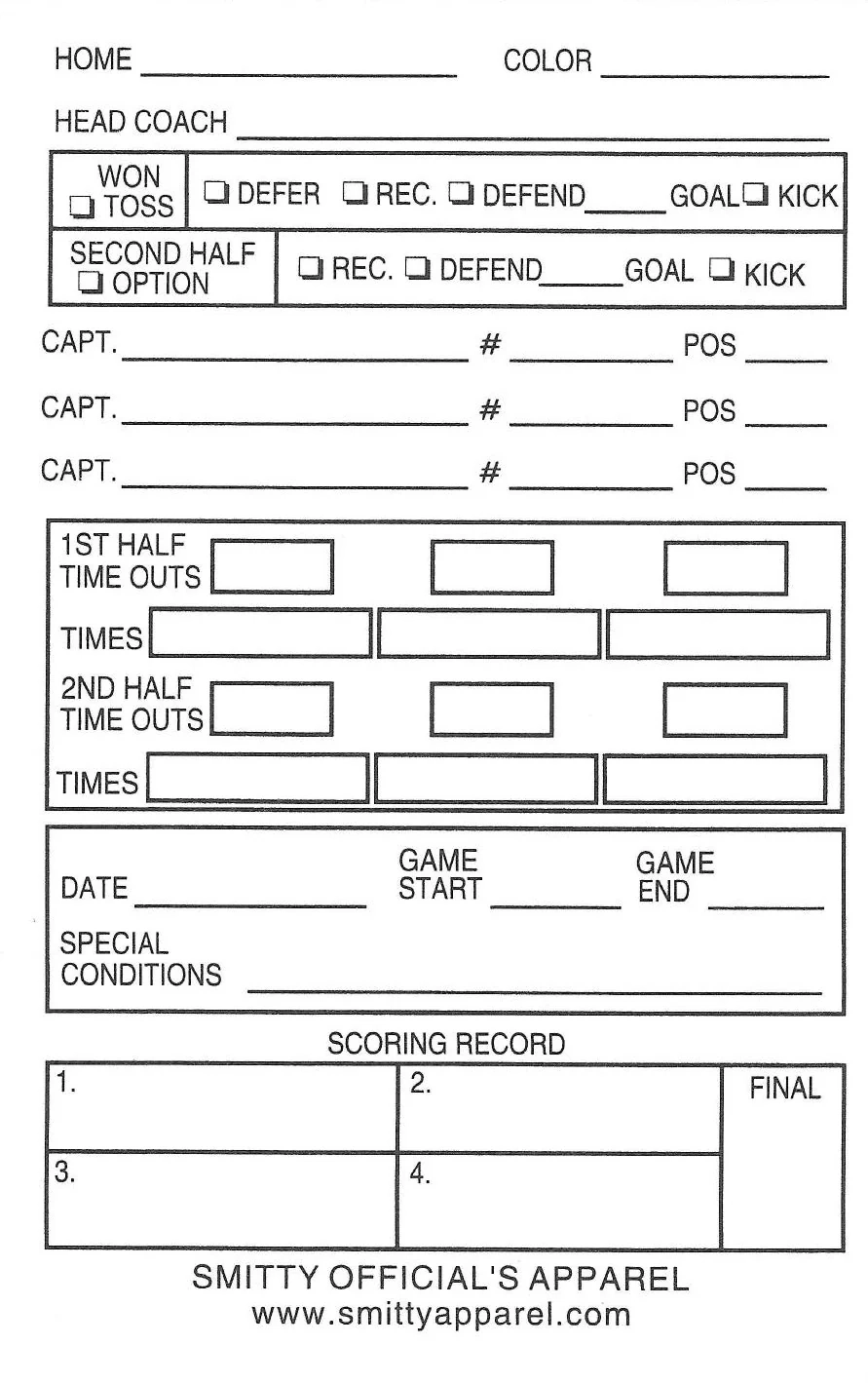 Smitty Football Referee Game Cards Pack Of 25 Gerry Davis Sports