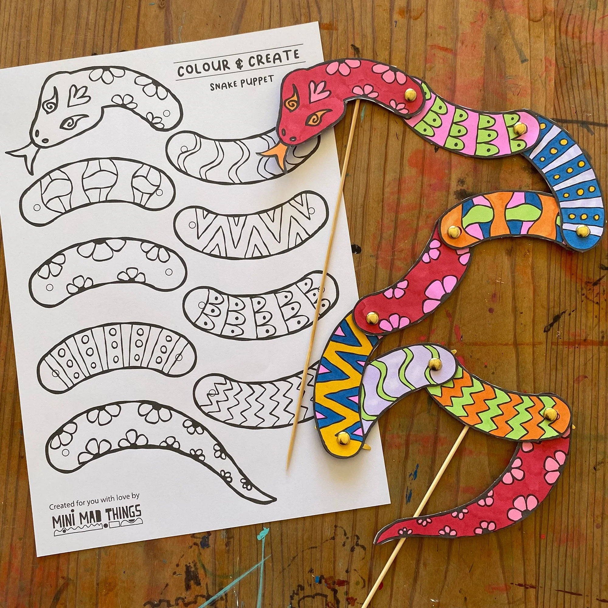 Snake Puppet Printable Template Mini Mad Things