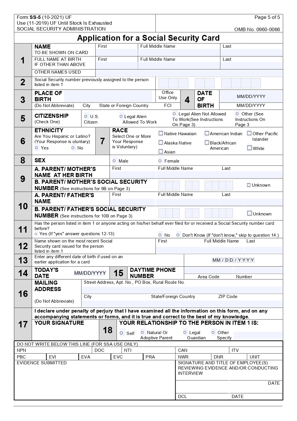 Social Security Form SS 5 Templat ONLYOFFICE
