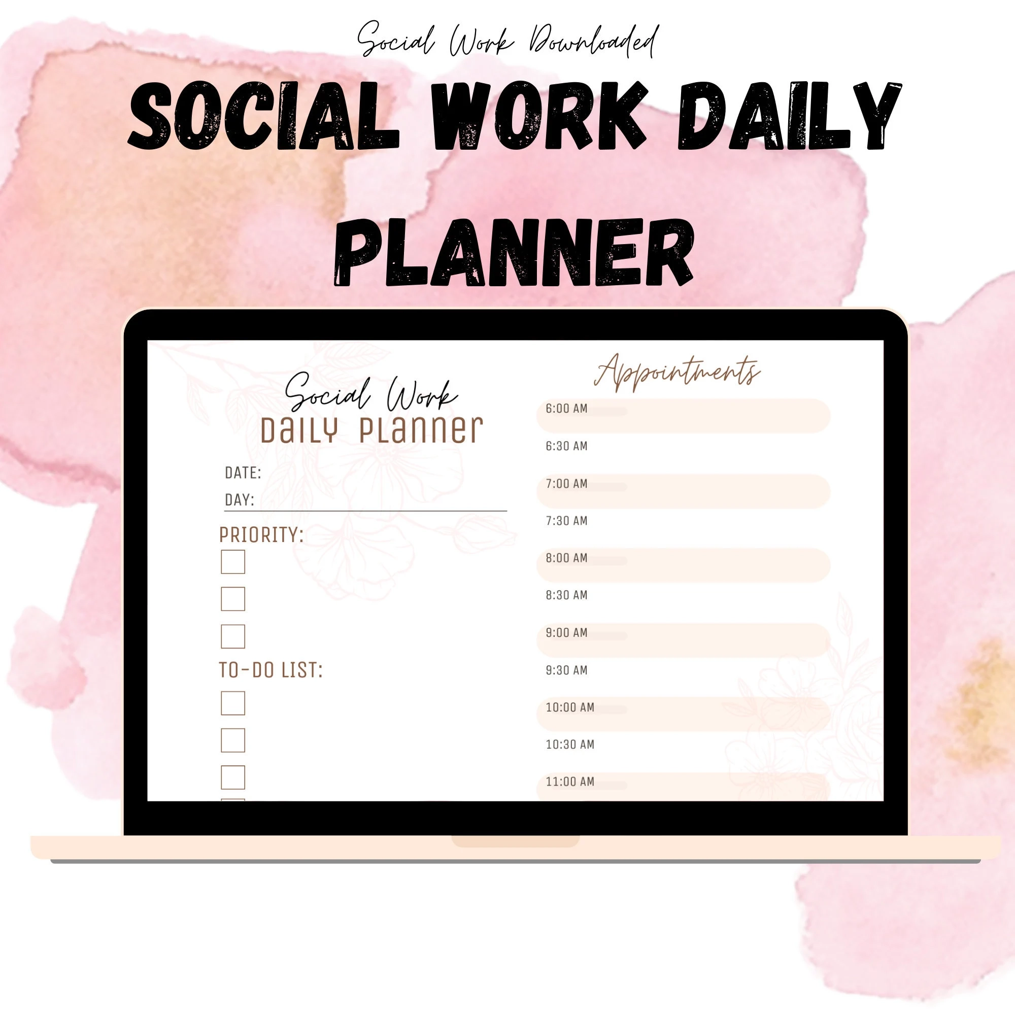 Social Work Daily Planner Printable Appointments Hourly Schedule 