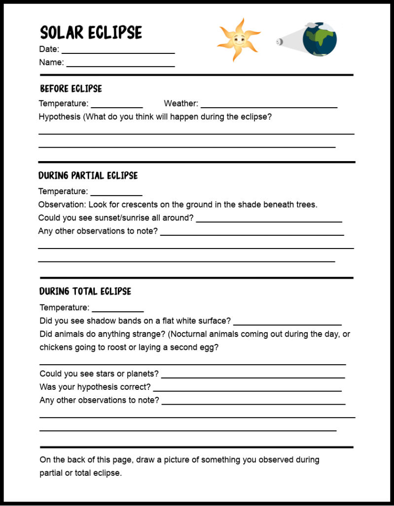 Solar Eclipse Printable Pdf Worksheet
