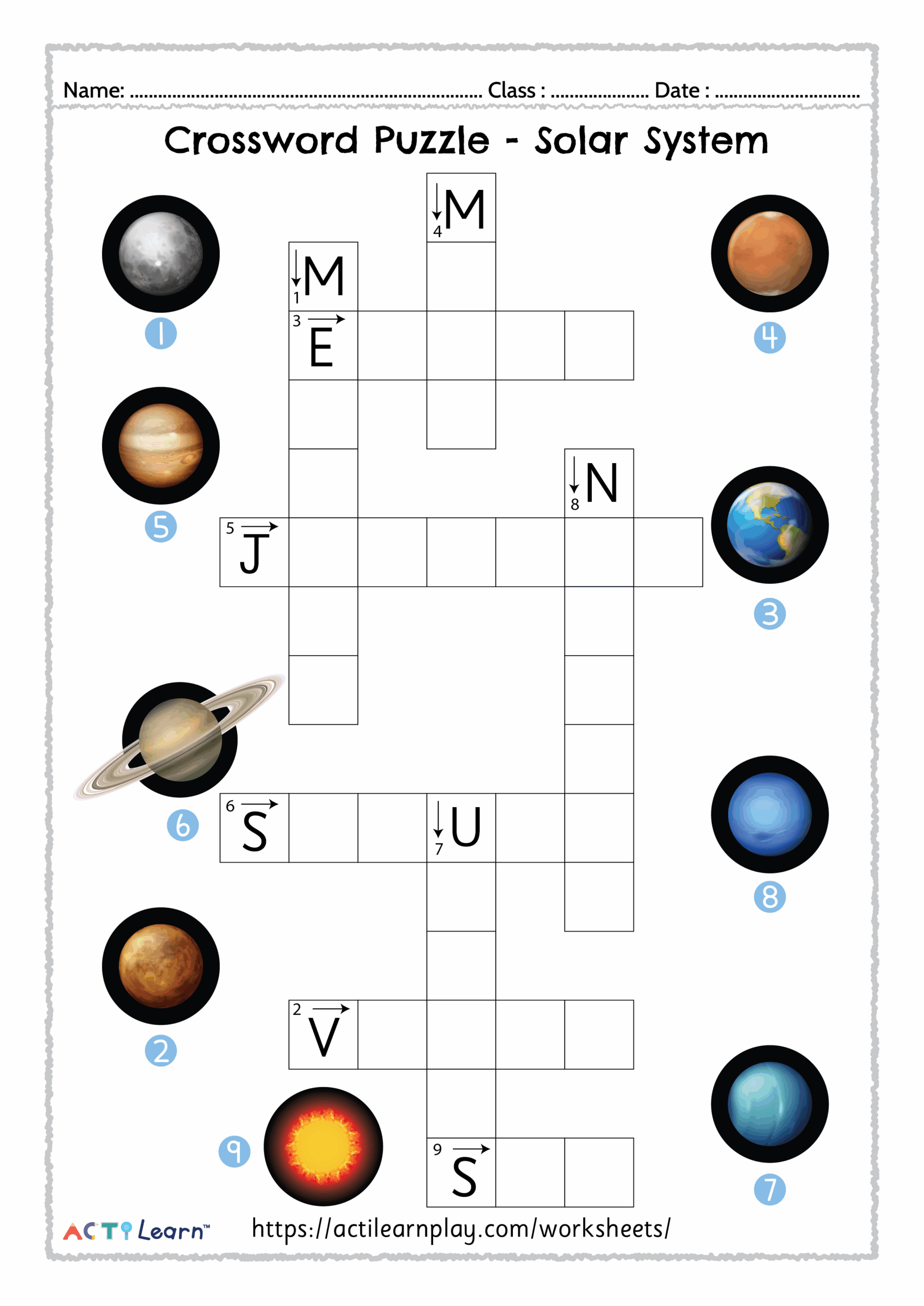 Planets Crossword Puzzles Printable Education