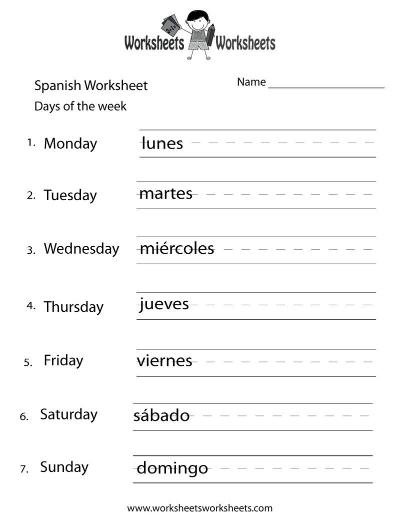SPANISH Days Of The Week Worksheets Superstar Worksheets 