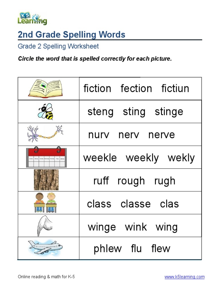Spelling 2nd Grade Correct Spelling Printable Second Grade 2 