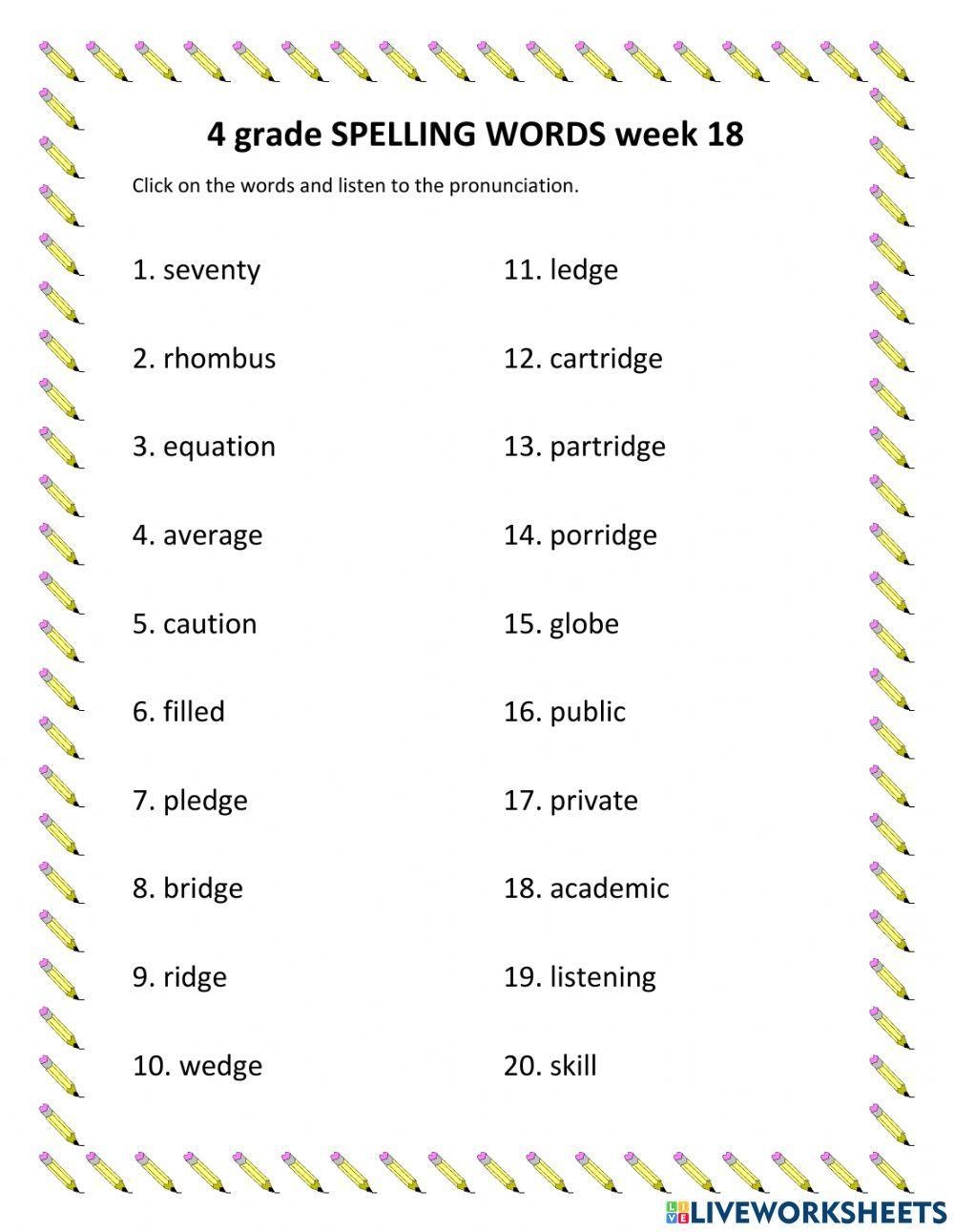 Free Printable Spelling Worksheets 4th Grade