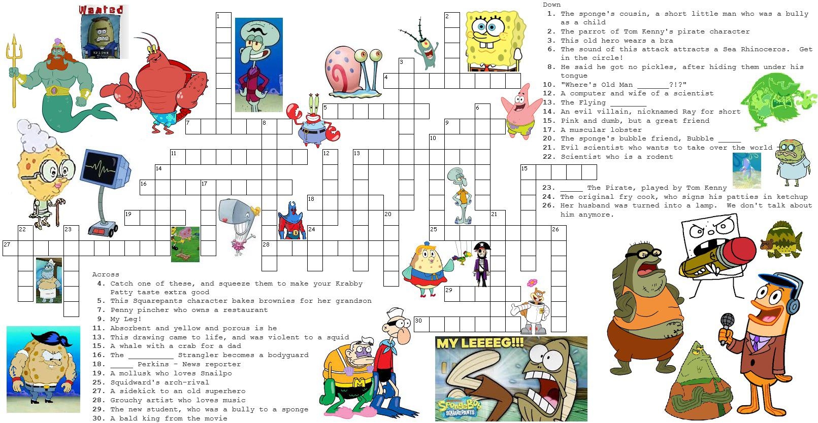 Spongebob Crossword Puzzles Printable