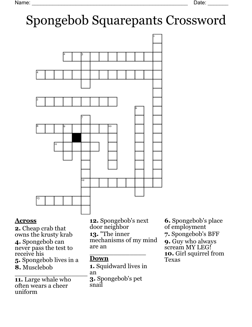 Spongebob Squarepants Crossword WordMint