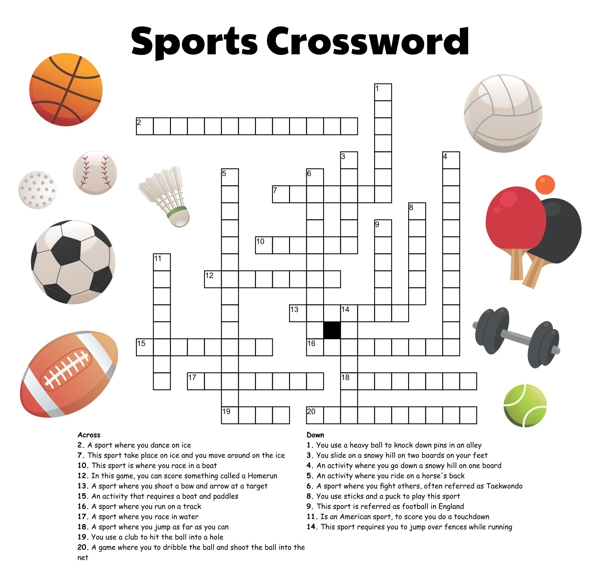 Free Printable Sports Themed Crossword Puzzles
