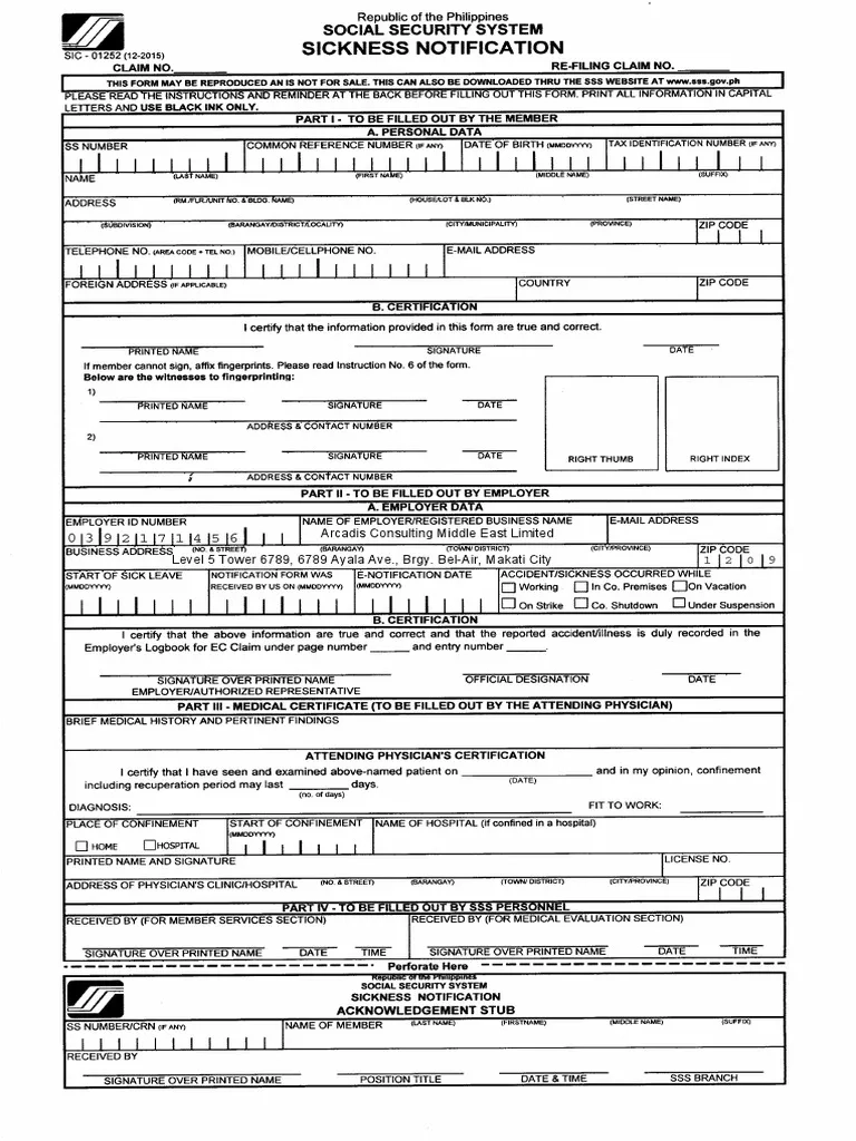 SSS Sickness Notification Form PDF