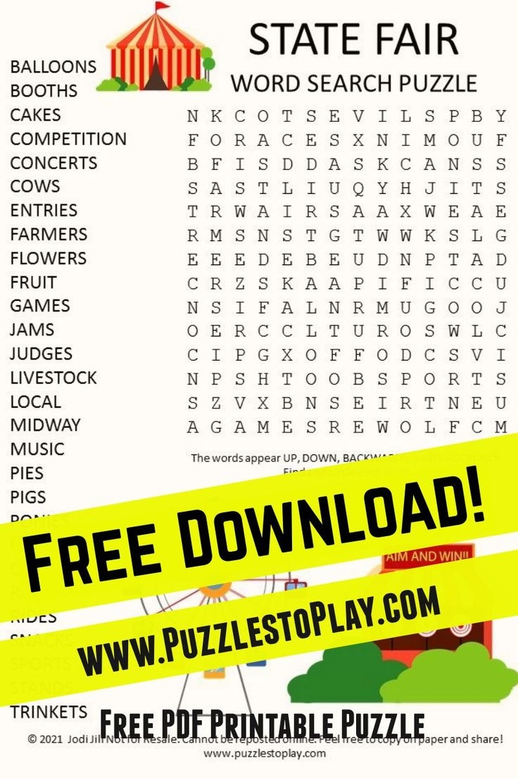 Printable State Fair Crossword Puzzles