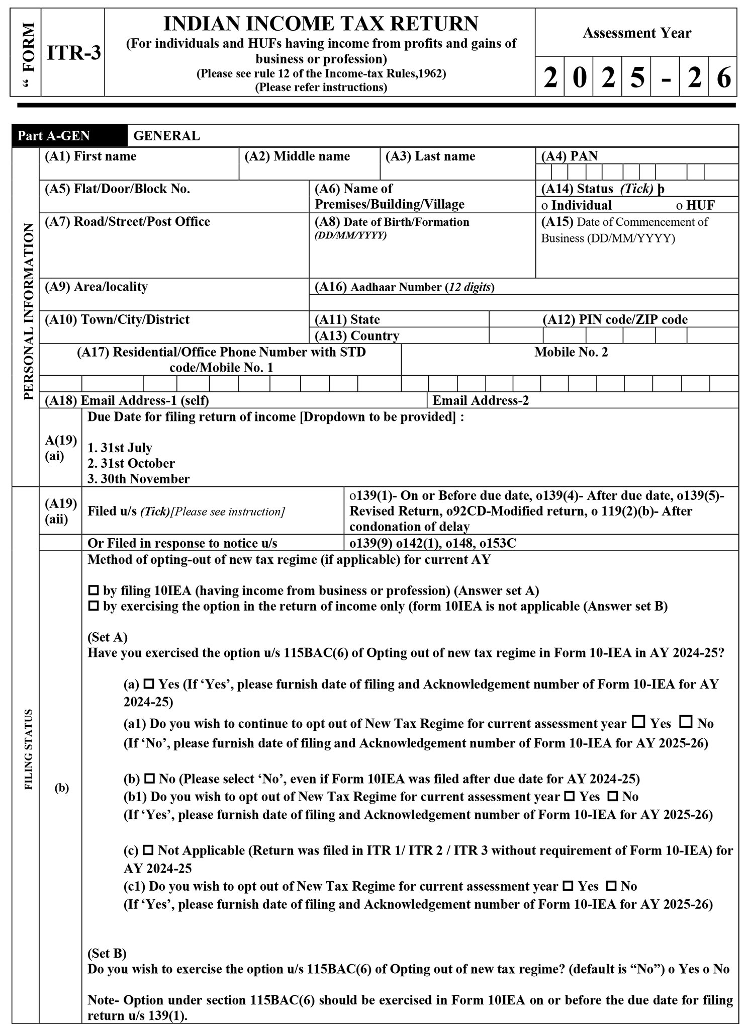 New Itr Form For Ay 2025-26