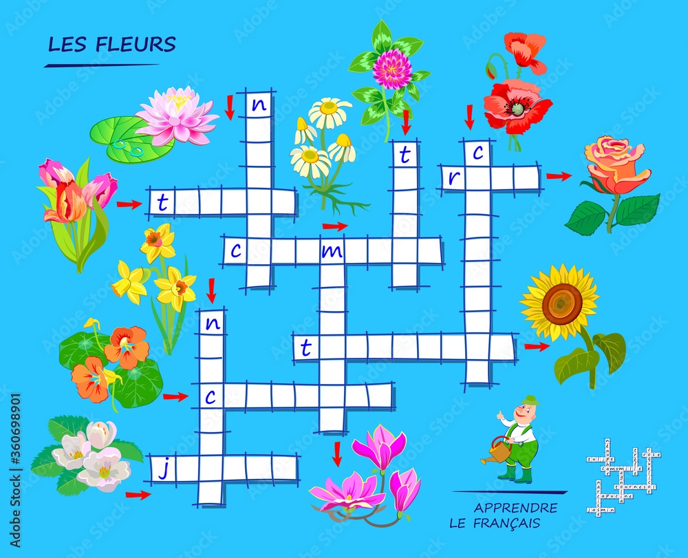 Stock Vektorgrafik LEARN FRENCH Crossword Puzzle Game With 