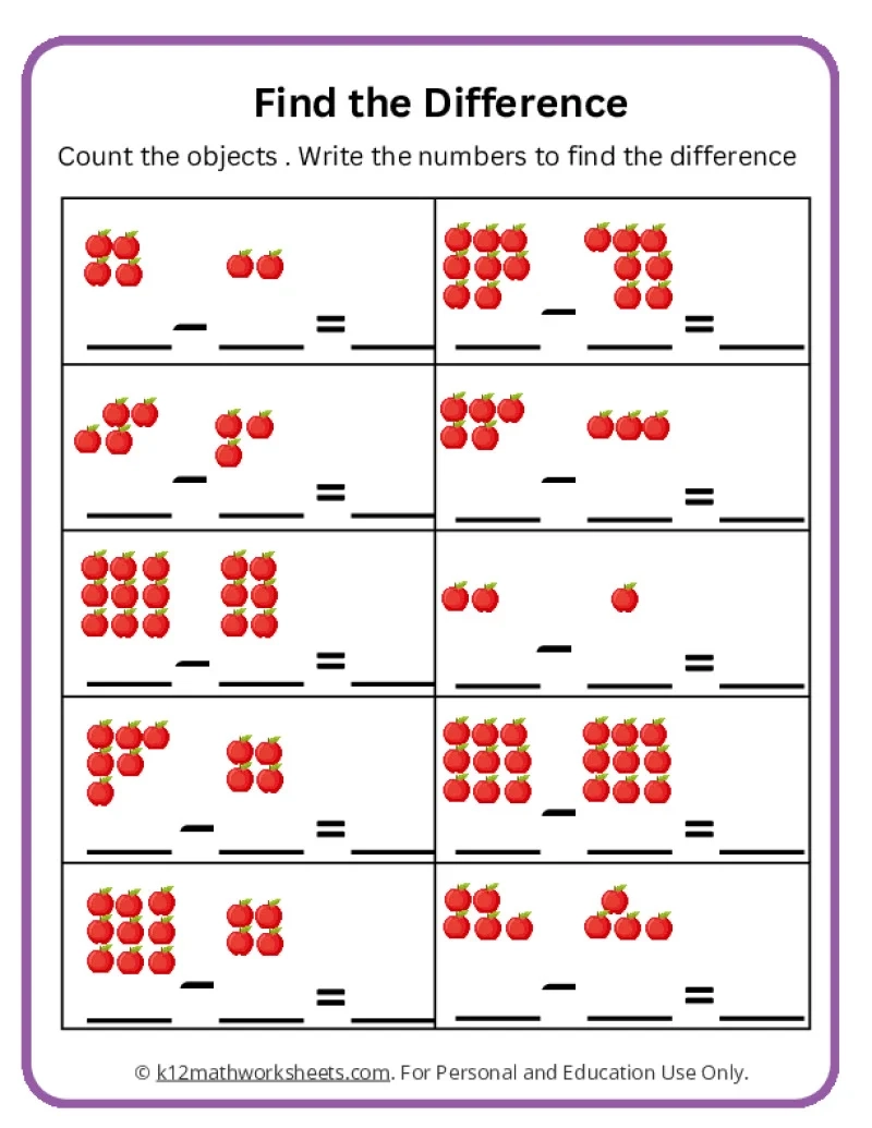 Free Printable Subtraction Worksheets For Grade 1