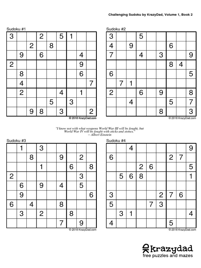 Sudoku 1 Sudoku 2 Challenging Sudoku By Krazydad Volume 1 