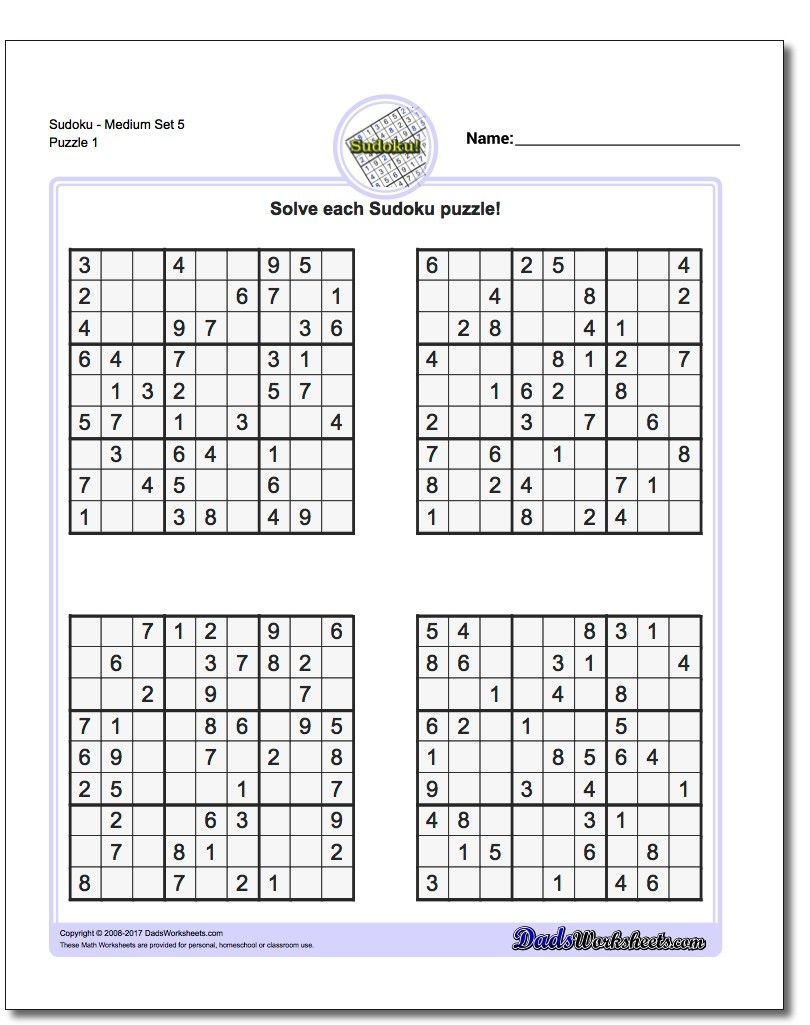 Free Printable Medium Sudoku Puzzles