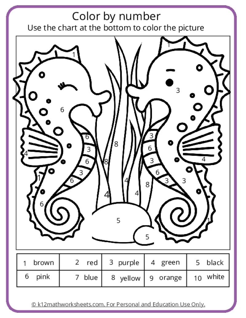 Color By Number Printable Worksheets