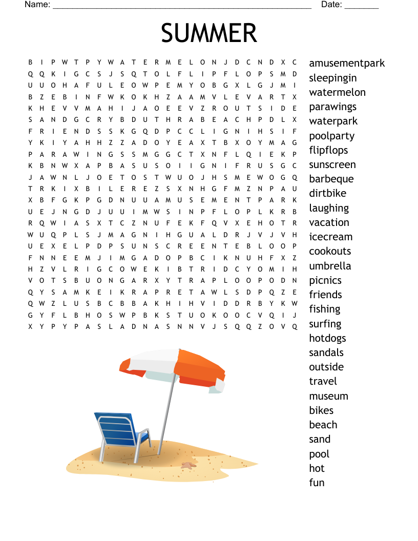 Word Search Summer Printables