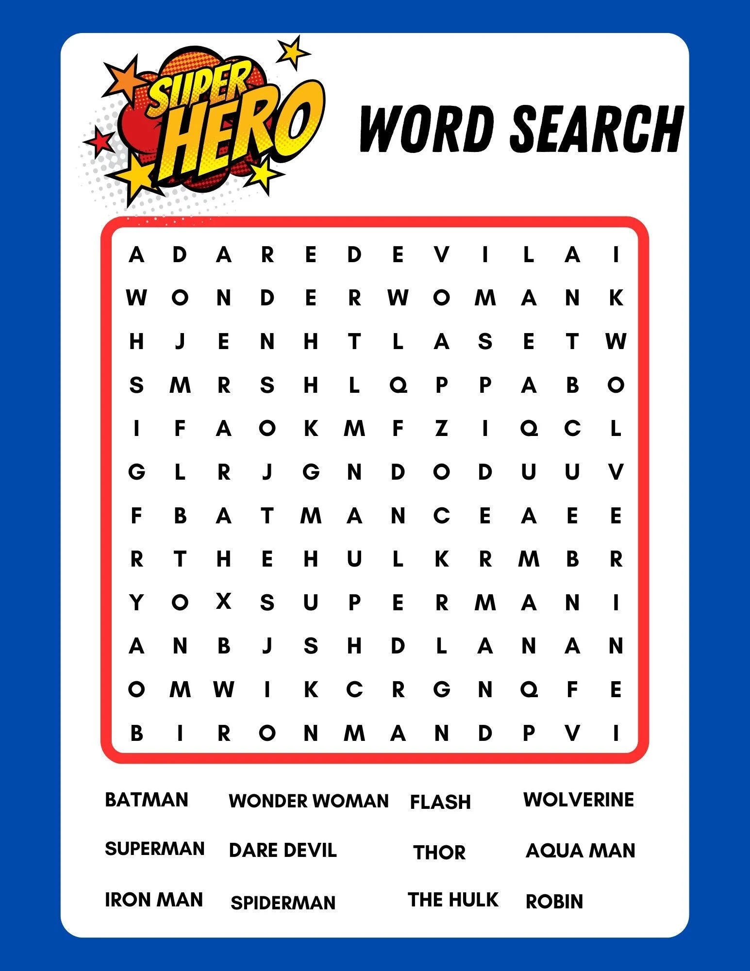 Super Hero Word Search Printable Instant Download PDF Etsy UK