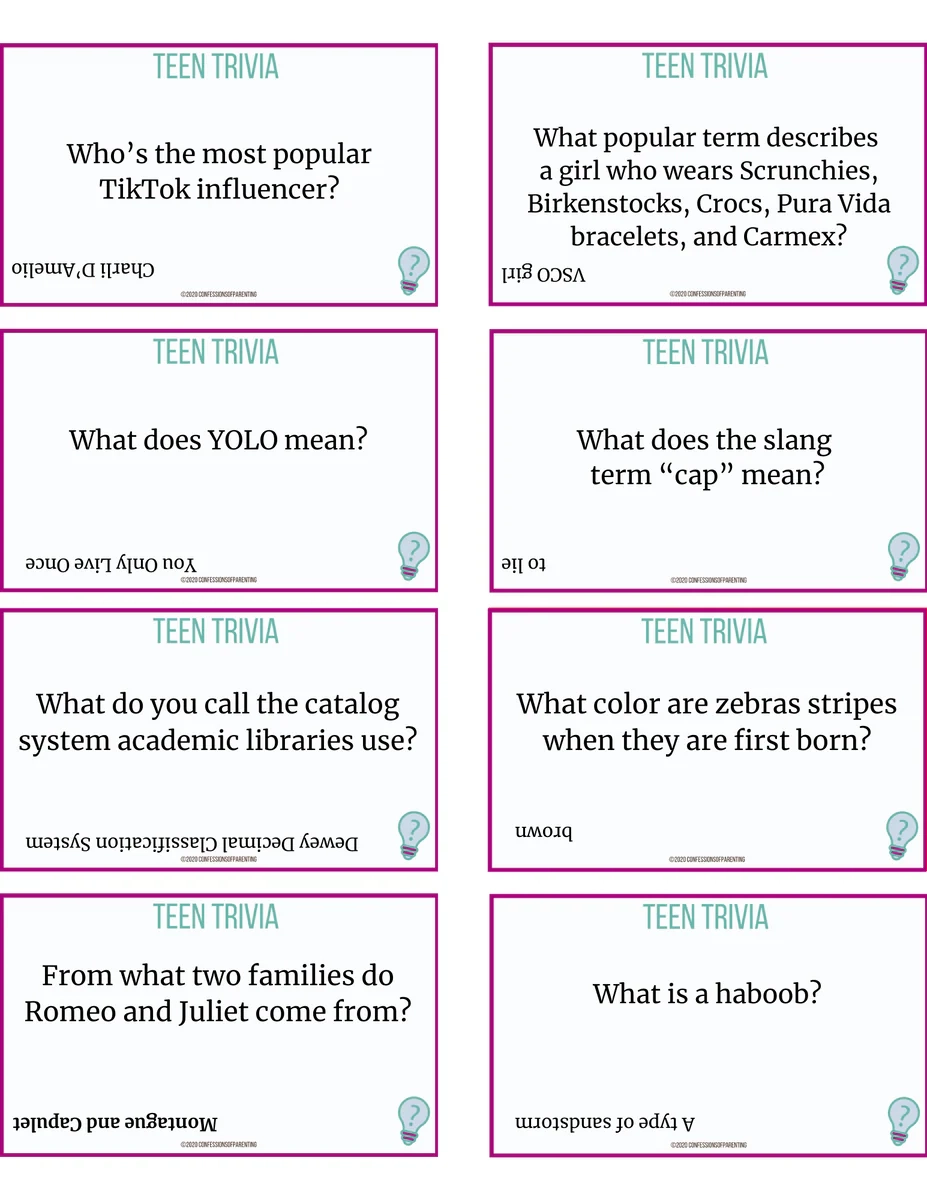 Teen Trivia Questions Printable