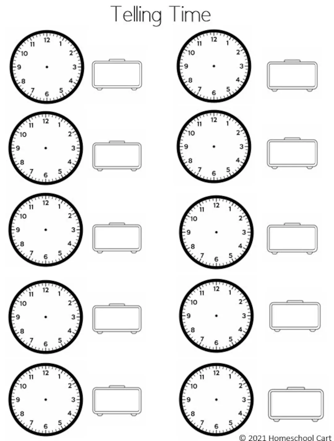 Blank Clock Worksheets Printable