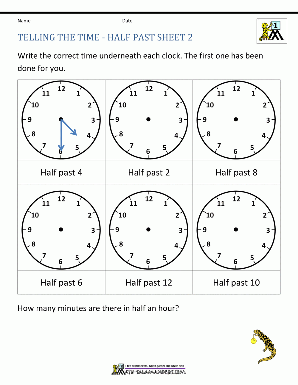 Telling Time Worksheets Oclock And Half Past Worksheets Library