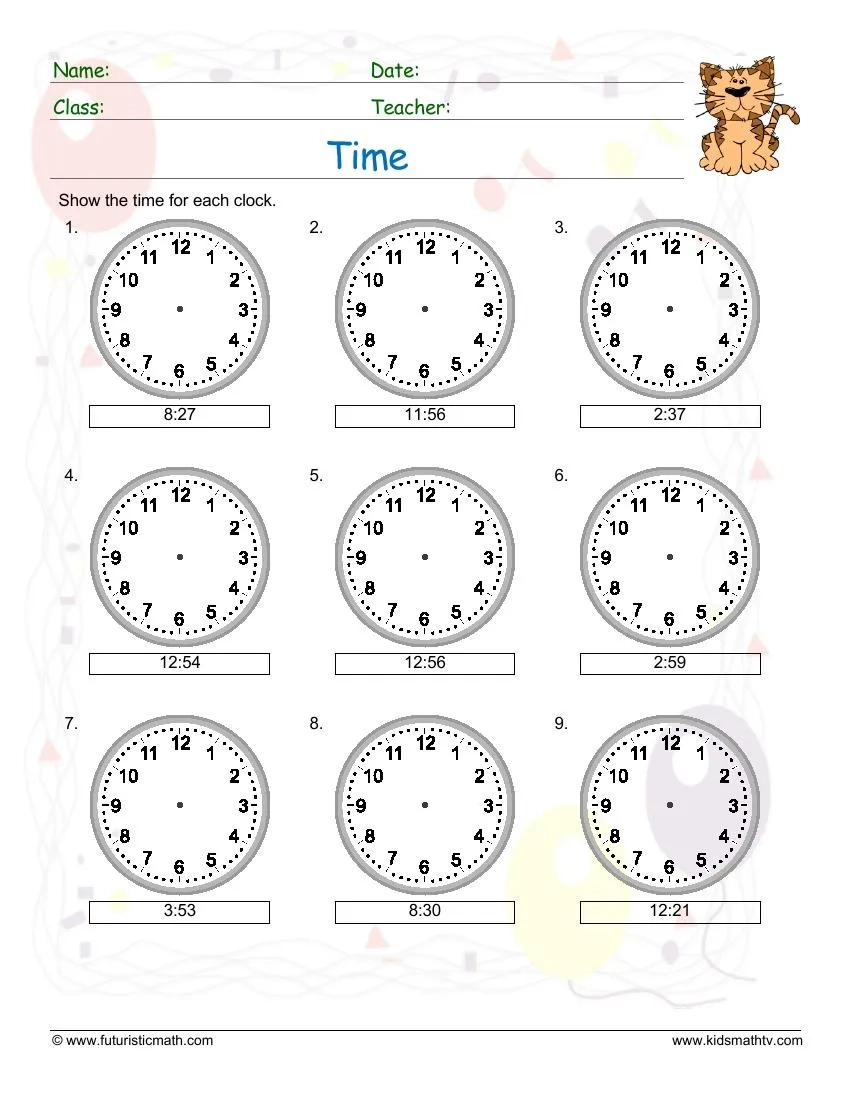 Free Printable Clock Worksheets Pdf