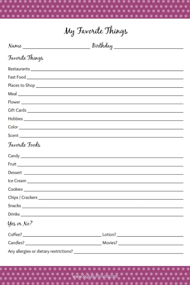 My Favorites Printable Worksheet