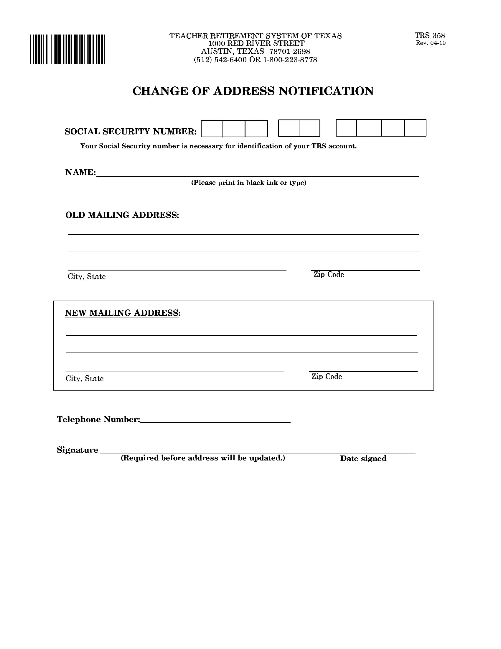 Trs Forms Texas