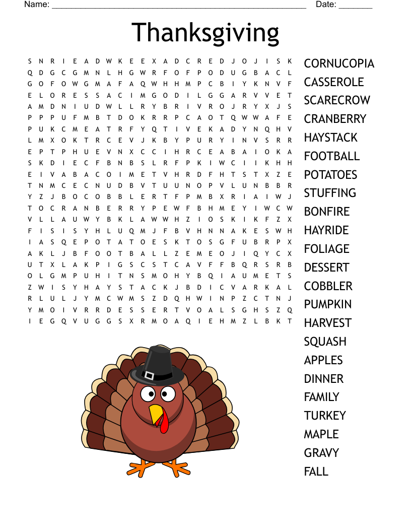 Thanksgiving Word Puzzles Printable