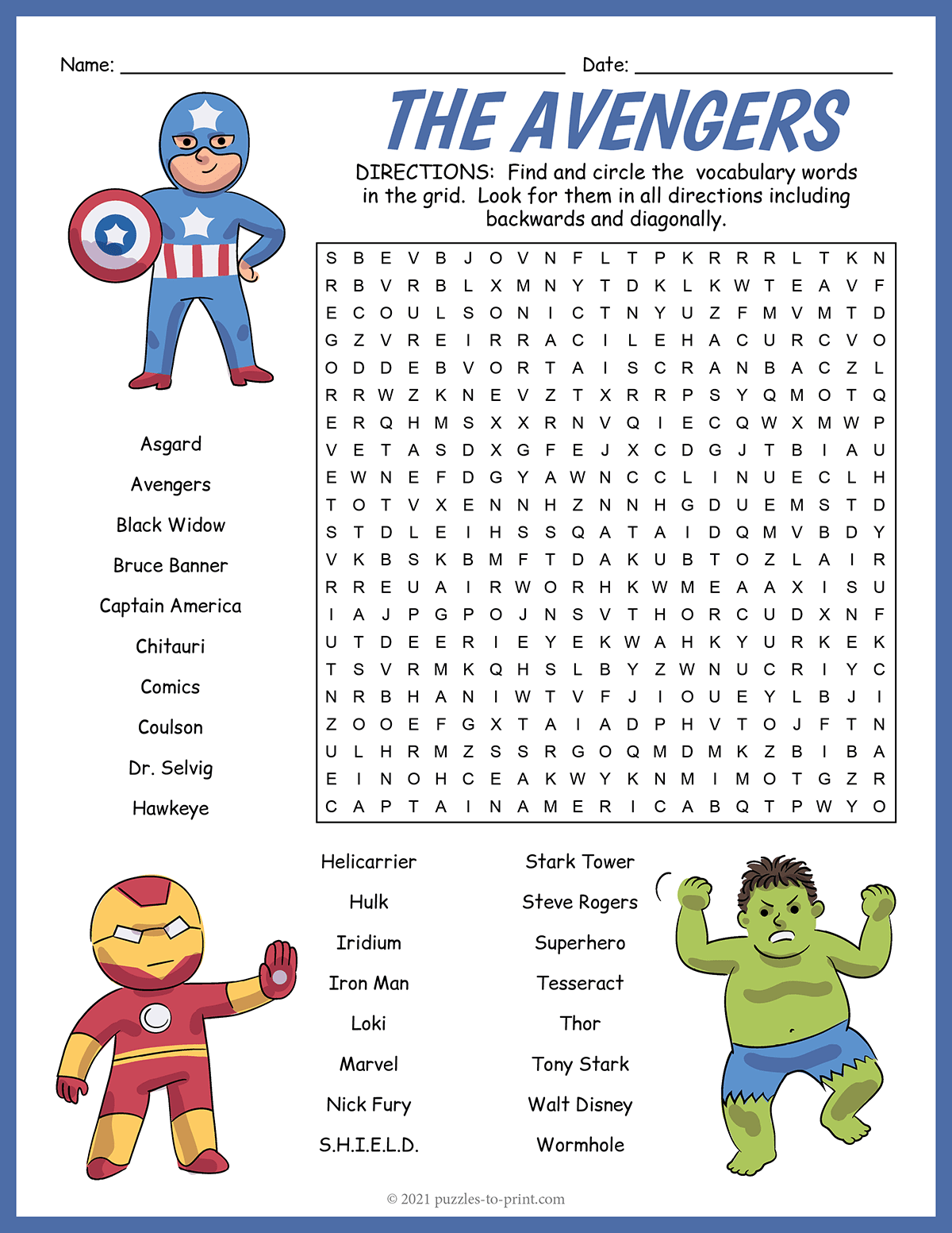 Avengers Word Search Printable